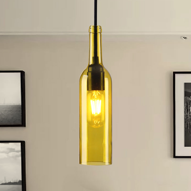 Red/Yellow Bottle Shade Hanging Lighting Industrial Glass 1 Head Dining Room Suspended Lamp