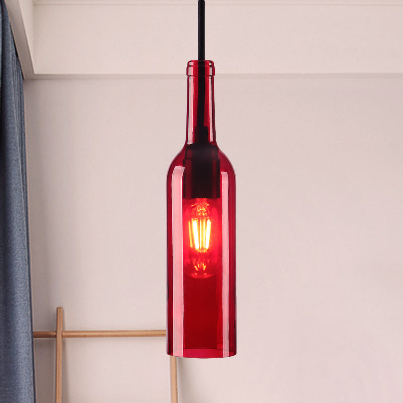 Red/Yellow Bottle Shade Hanging Lighting Industrial Glass 1 Head Dining Room Suspended Lamp