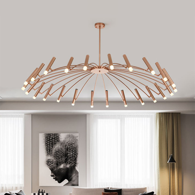 Shade linéaire réglable grand lustre métal 12/24 lumières modernes plafond moderne en noir / rose or