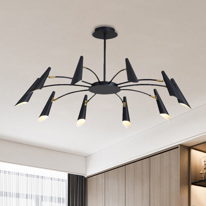 10-Head Horn Ceiling Lamp Contemporary Metallic Chandelier Light in Black/White