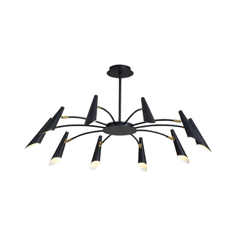 10-Head Horn Ceiling Lamp Contemporary Metallic Chandelier Light in Black/White