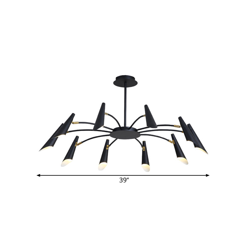 10-Head Horn Ceiling Lamp Contemporary Metallic Chandelier Light in Black/White