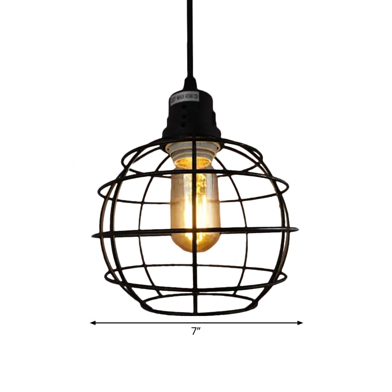 1 Light Metal Pendant Lamp Nautical Stylish Black Global Shade Balcony Hanging Light Fixture