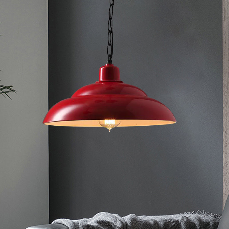 1 Light Hanging Lamp Vintage Style Double Bubble Metallic Suspension Lamp in Red/White for Coffee Shop