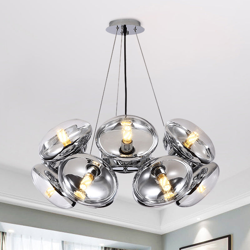 12-Light Round Shade Chandelier Modern Clear Glass Cord Hanging Light in Gold/Silver