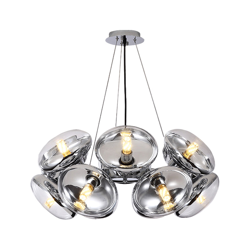 12-Light Round Shade Chandelier Modern Clear Glass Cord Hanging Light in Gold/Silver