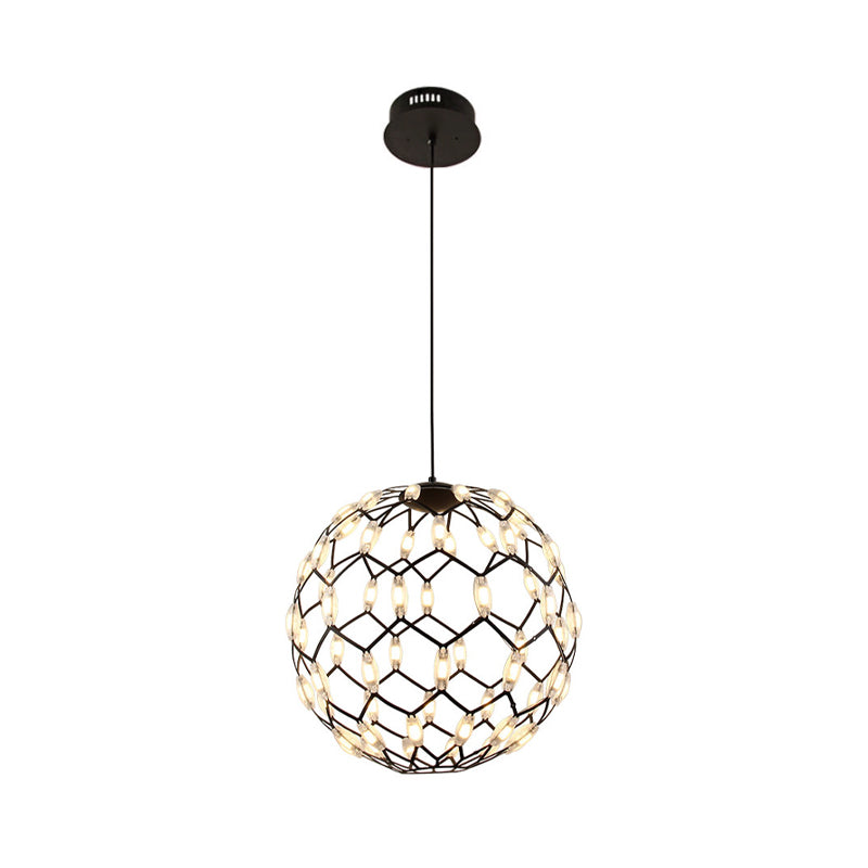 Hollow Design Metal Globe Chandelier LED Contemporary Hanging Lamp in Black/White