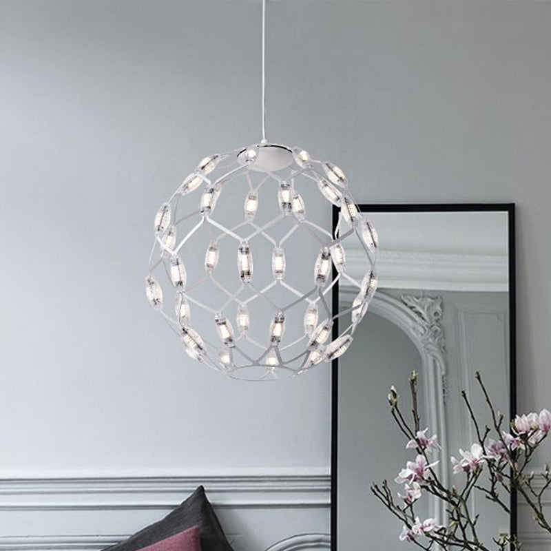 Hollow Design Metal Globe Chandelier LED Contemporary Hanging Lamp in Black/White