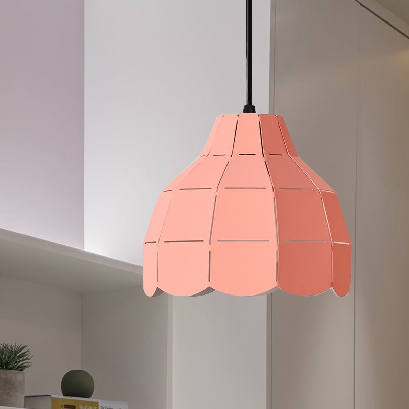 Scallop Dome Hanging Light Macaron Metal 1 Light Pink/Yellow/Blue Pendant Light for Living Room