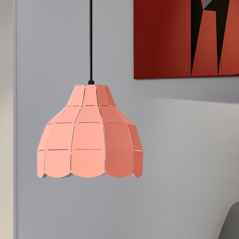 Scallop Dome Hanging Light Macaron Metal 1 Light Pink/Yellow/Blue Pendant Light for Living Room