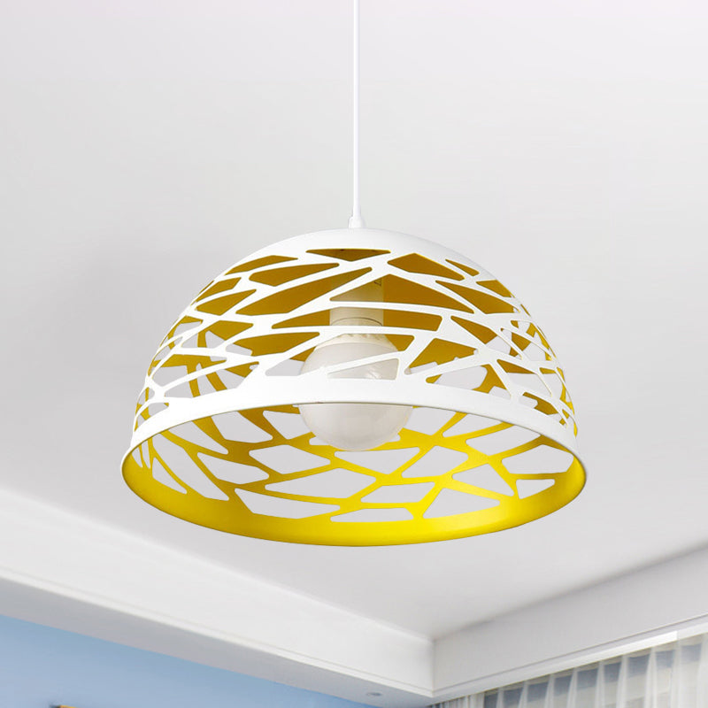 Hollowed-Out Dome Buffet Pendant Metal 1 Head Nordic Cord Hanging Light in Yellow