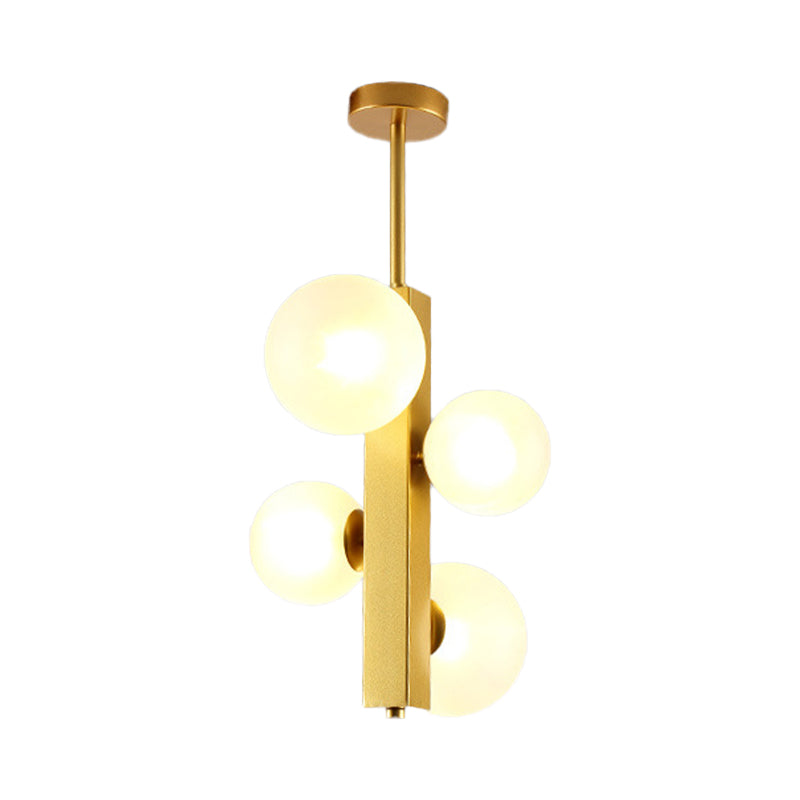 4/8 Lights Gold Linear Suspension Light Simple Modern Metallic Chandelier with Modo Clear/White Glass Shade for Dining Room