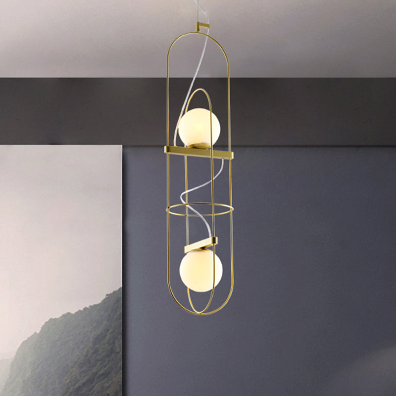 Double Light Oblong Hanging Pendant Lamp Post Modern Metal Suspension Light in Gold