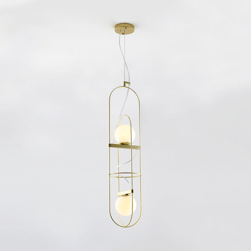 Double Light Oblong Hanging Pendant Lamp Post Modern Metal Suspension Light in Gold