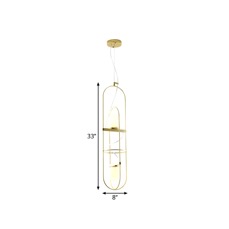 Double Light Oblong Hanging Pendant Lamp Post Modern Metal Suspension Light in Gold