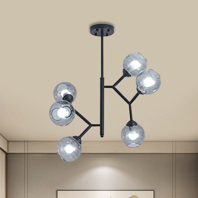 Restaurant Bubble Hanging Light Glass Shade 6 Head Post Modern Chandelier in Black/Gold