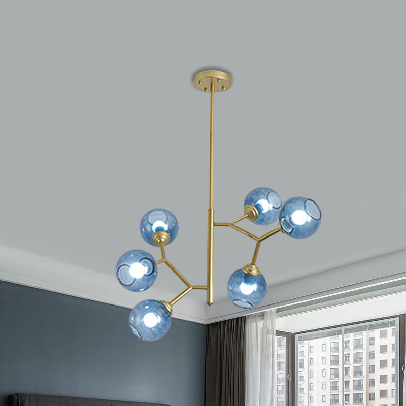 Restaurant Bubble Hanging Light Glass Shade 6 Head Post Modern Chandelier in Black/Gold