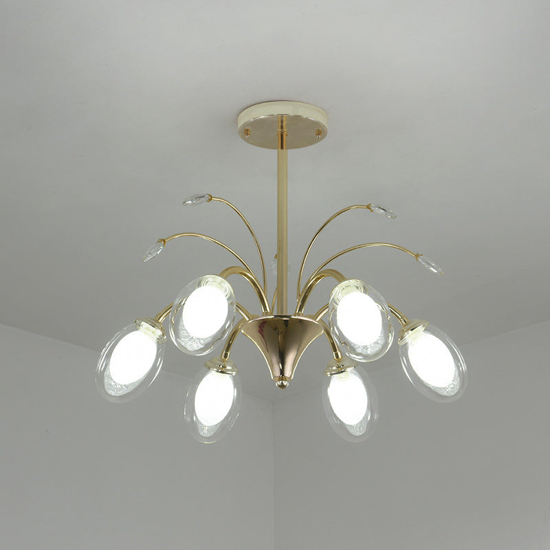 Oval Glass Shade Chandelier Lamp 6/8/10 Head Post Modern Hanging Ceiling Light in Gold