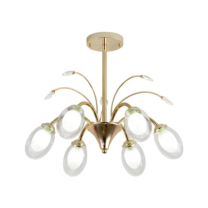 Oval Glass Shade Chandelier Lamp 6/8/10 Head Post Modern Hanging Ceiling Light in Gold