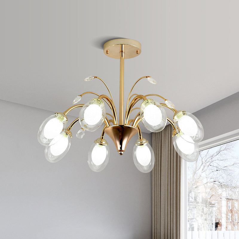 Oval Glass Shade Chandelier Lamp 6/8/10 Head Post Modern Hanging Ceiling Light in Gold