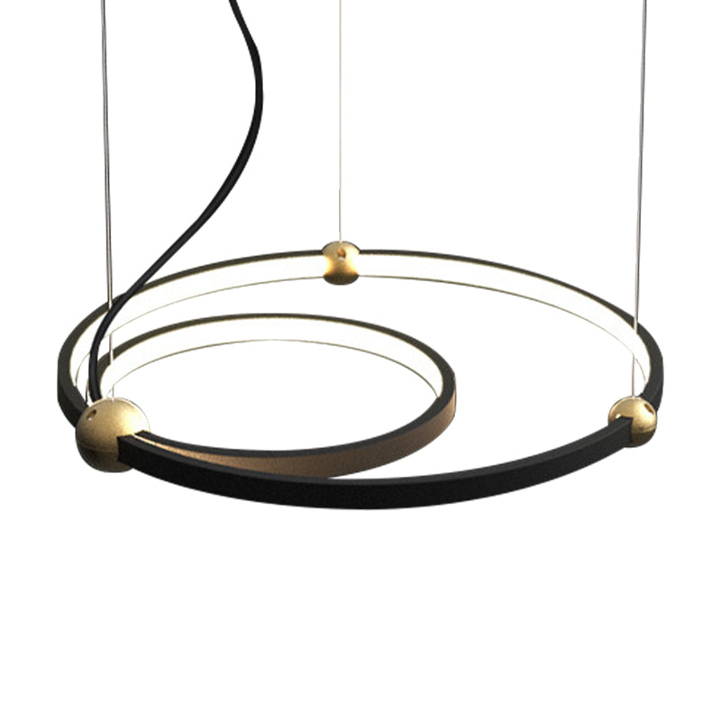 Nordic Style Black Chandelier Ring Acrylic LED Hanging Light in Warm/White Light for Restaurant Study Room