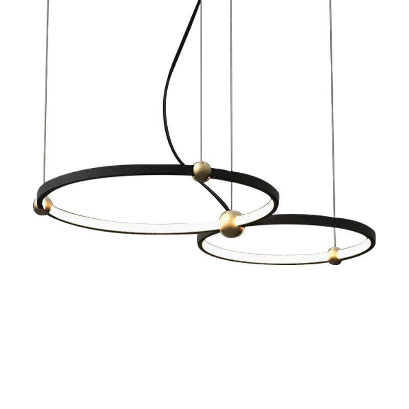 Nordic Style Black Chandelier Ring Acrylic LED Hanging Light in Warm/White Light for Restaurant Study Room