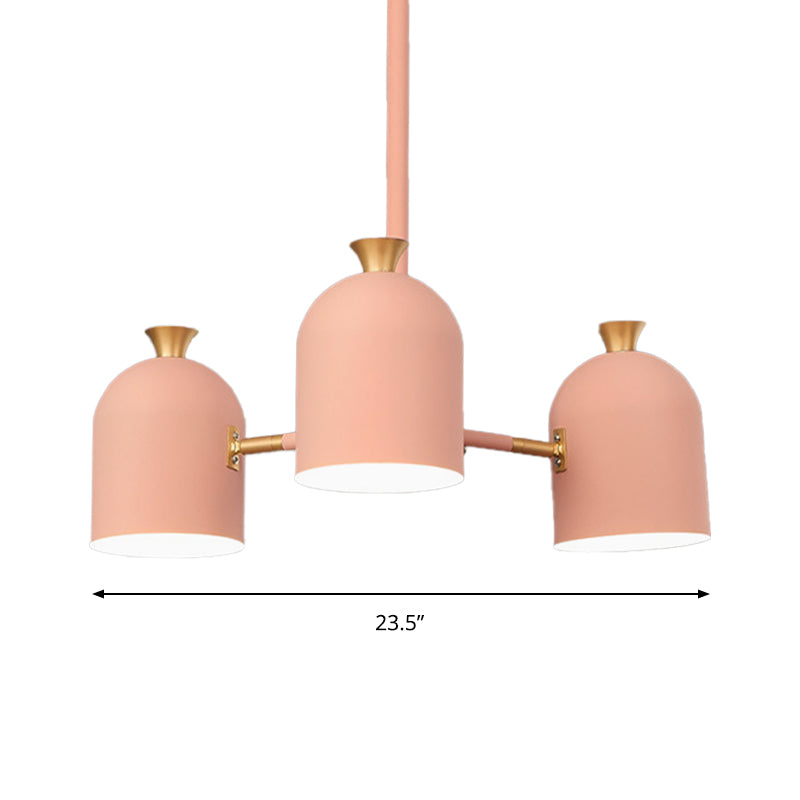 A 3 luci tazza appesa il lampadario in metallo in metallo in stile macaron in rosa per una camera da letto femminile