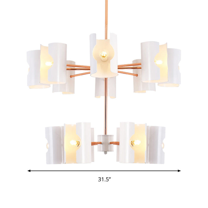 Dining Room Half-Cylinder Pendant Light Metal Multi-Head Contemporary White Chandelier