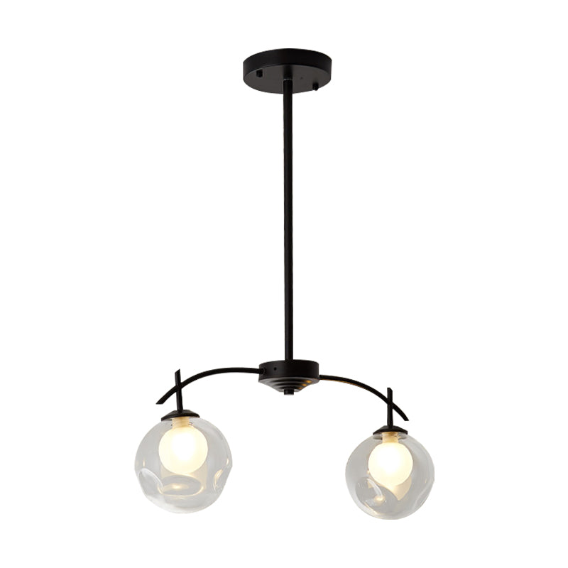 Black Finish Pendant Light Two-Light Modern Simple Metal and Clear Glass Chandelier for Corridor