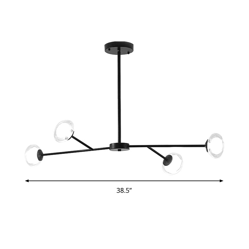 4 Lights Branch Pendant Lighting Simple Style Metallic Chandelier in Black for Kitchen Bedroom