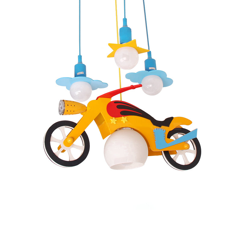 Child Bedroom Motor Pendant Light Cartoon Cute Hanging Light in Yellow for Game Room