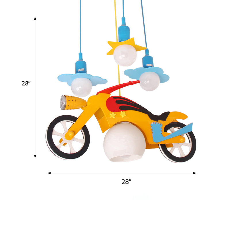 Child Bedroom Motor Pendant Light Cartoon Cute Hanging Light in Yellow for Game Room