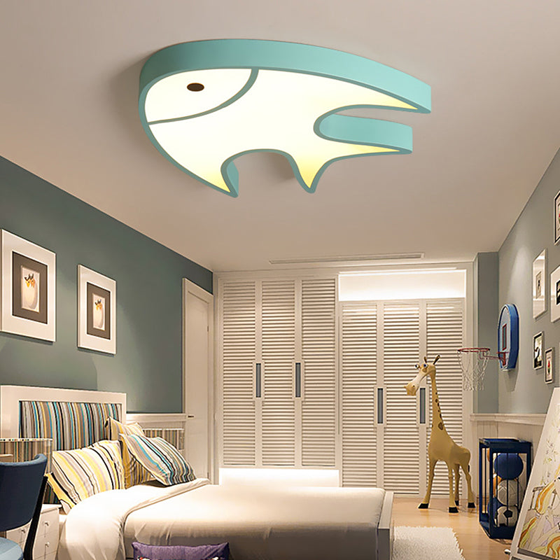 Contemporary Fish Ceiling Light Metal Acrylic Green Flush Mount Light for Nursing Room