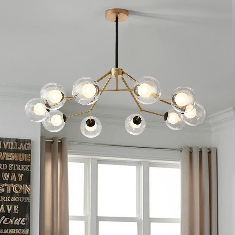 Contemporary Twig Shaped Chandelier with Orb Shade 3/6/8/10 Heads Metallic Pendant Light for Dining Room