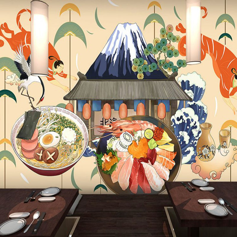 Giant Illustration Sushi Wall Art for Japanese Restaurant in Beige, Made to Measure