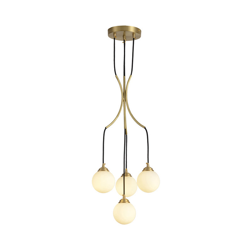 Globe Shade Pendant Light Contemporary Milk Glass Chandelier in Gold for Cafe Dining Table