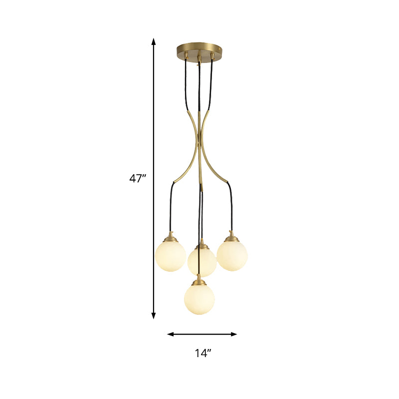 Globe Shade Pendant Light Contemporary Milk Glass Chandelier in Gold for Cafe Dining Table