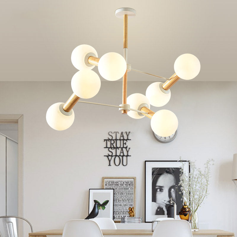 Opal Glass Sphere Shade Chandelier Multi-Head Contemporary Pendant Lighting for Study Room