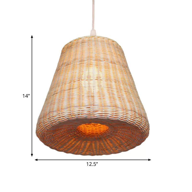 Farmhouse Woven Conic Pendant Light Rattan 1 Bulb Restaurant Suspended Lighting Fixture in Beige