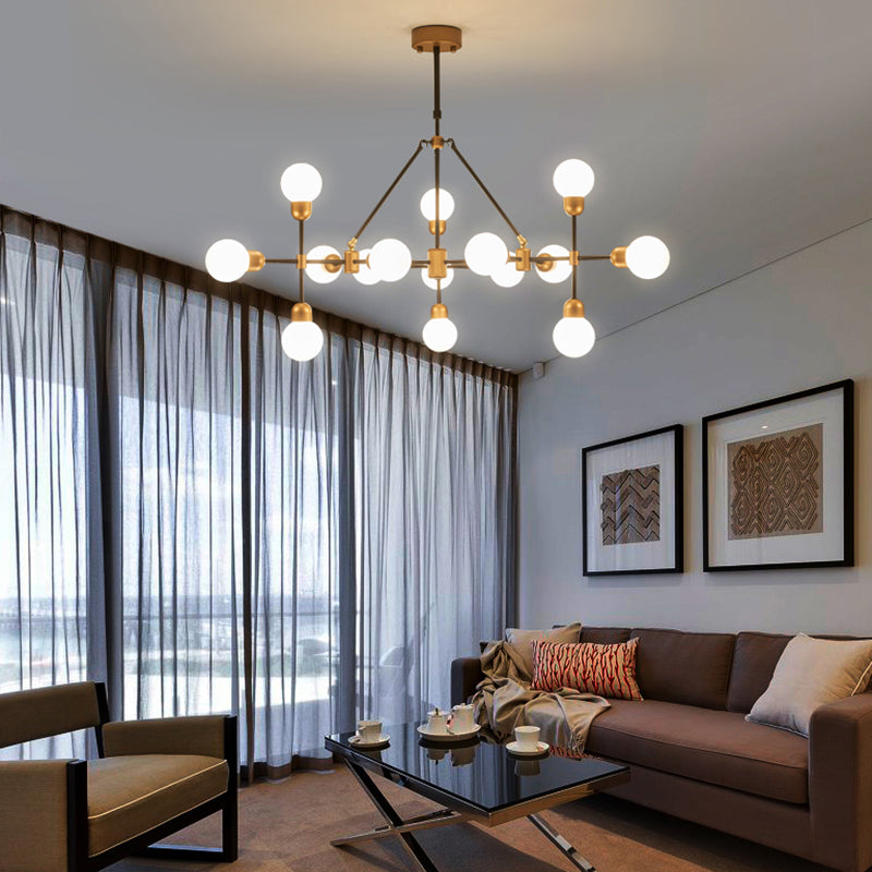 Modo Living Room Chandelier Opal Glass Multi-Head Modern Stylish Pendant Light in Brass