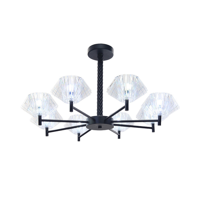 8 Lights Urn Shape Chandelier Modern Metal and Acrylic Pendant Light in Black for Adult Bedroom