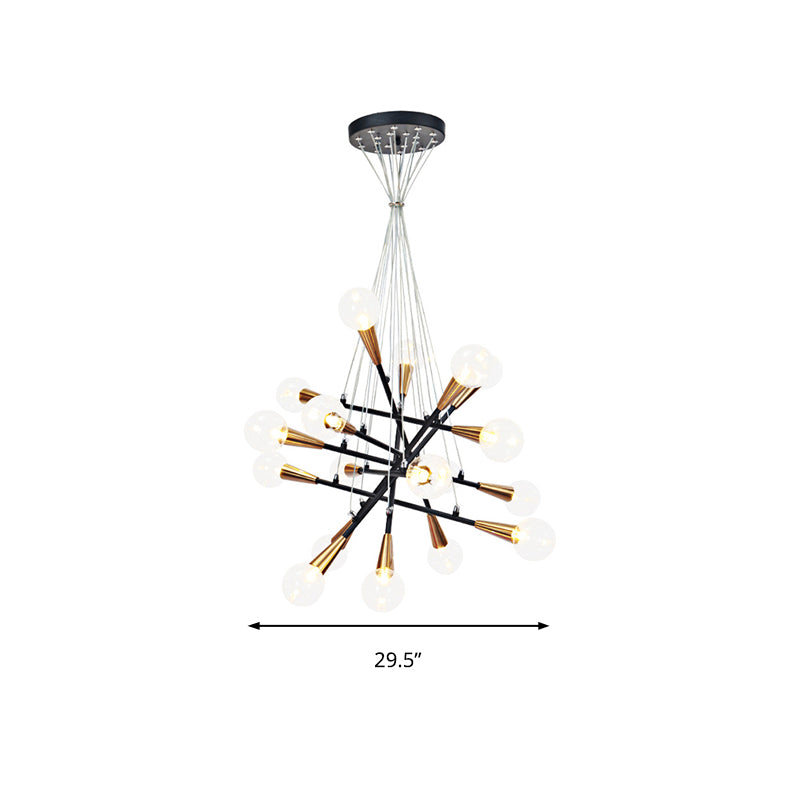 Black Stacked Linear Chandelier Metal 18 Lights Modern Pendant Lamp for Restaurant Kitchen