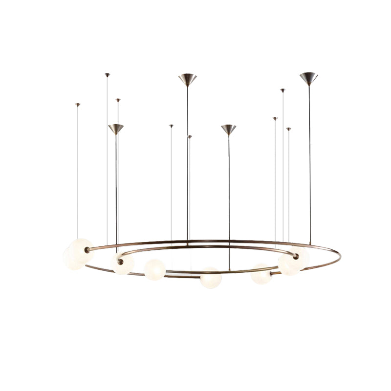 Metallic Universe Chandelier with Orb Shade Living Room 8 Lights Modern Pendant Light in Aged Brass