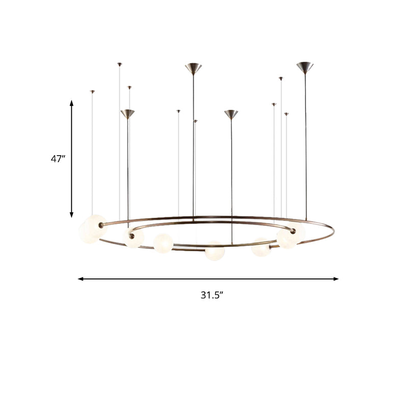 Metallic Universe Chandelier with Orb Shade Living Room 8 Lights Modern Pendant Light in Aged Brass