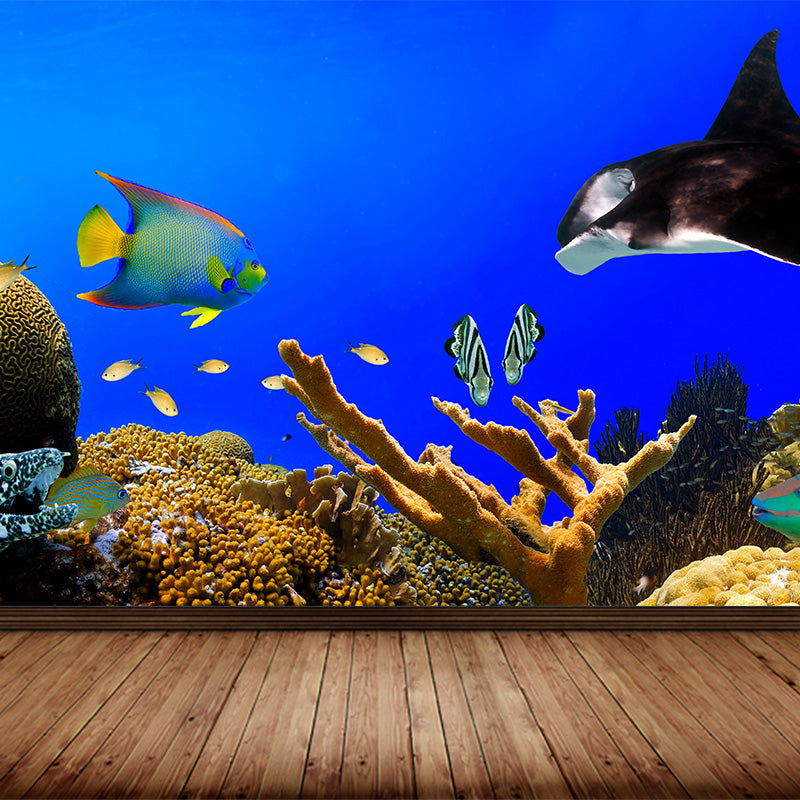 Tropics Sea Life Wall Mural Decal Dark Color Underwater Scenery Wall Decor for Bedroom