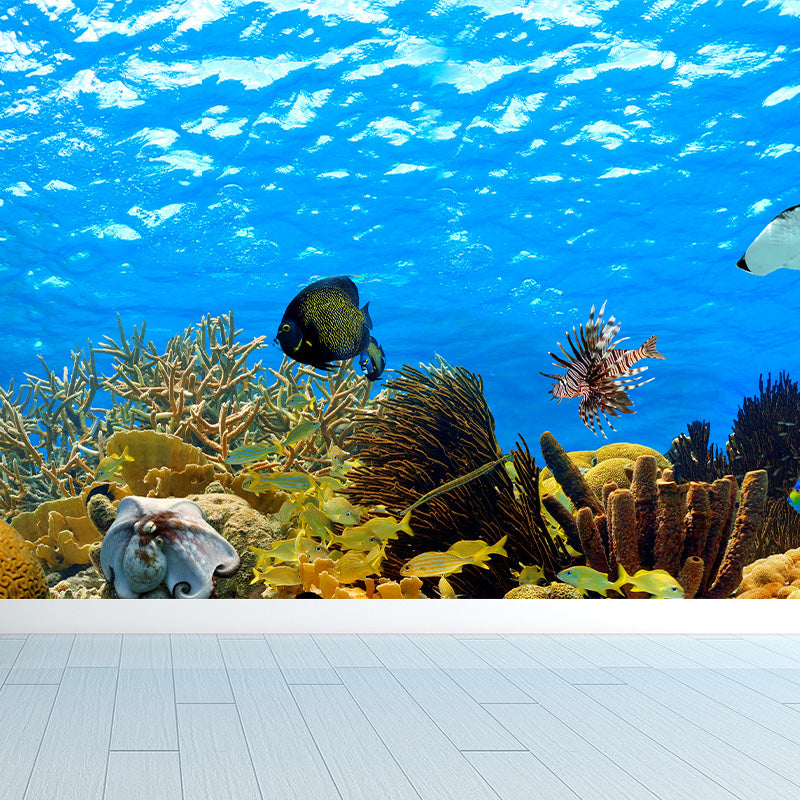 Tropics Sea Life Wall Mural Decal Dark Color Underwater Scenery Wall Decor for Bedroom