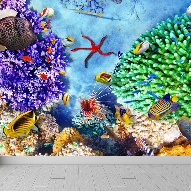 Washable Under Sea Scenery Mural Wallpaper Tropical Non-Woven Wall Covering, Custom Made