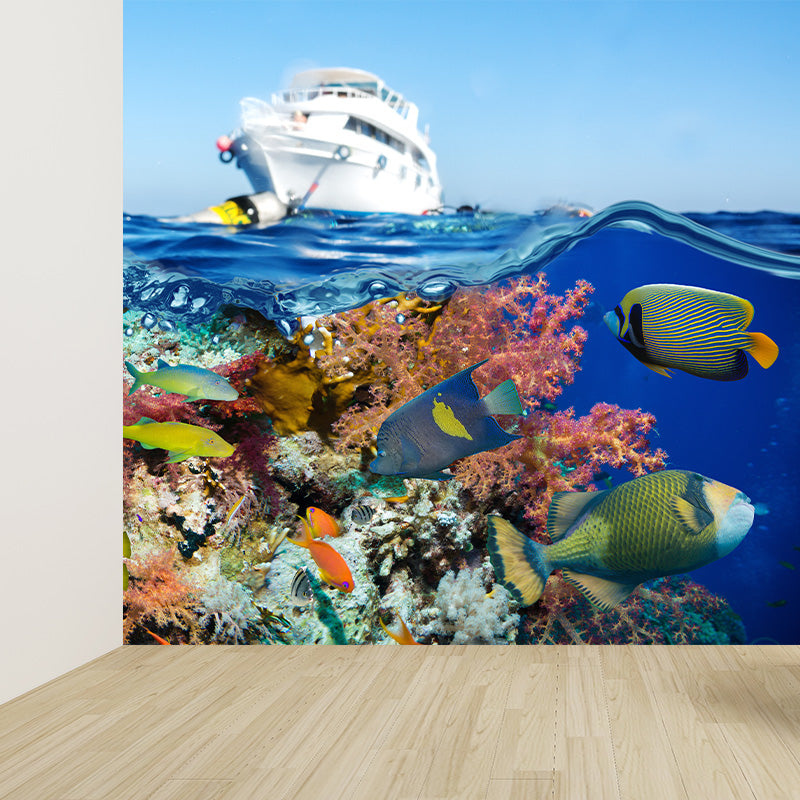 Washable Under Sea Scenery Mural Wallpaper Tropical Non-Woven Wall Covering, Custom Made