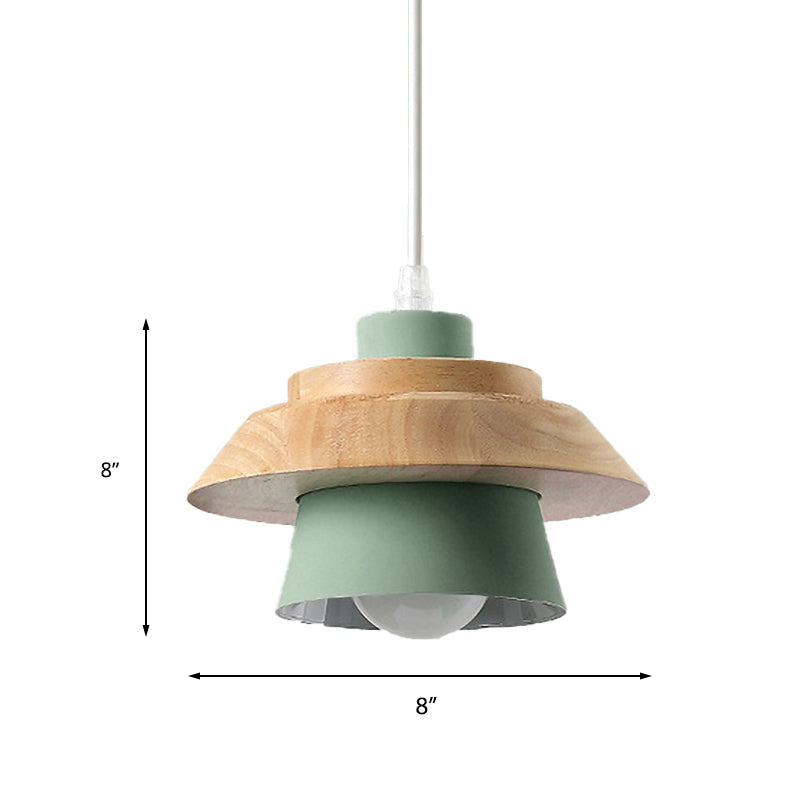 Macaron Style Fungo a sospensione Light Metal Wood 1 Light Appeding Light for Restaurant