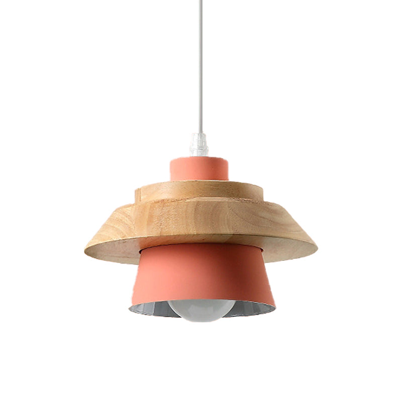 Macaron Style Fungo a sospensione Light Metal Wood 1 Light Appeding Light for Restaurant